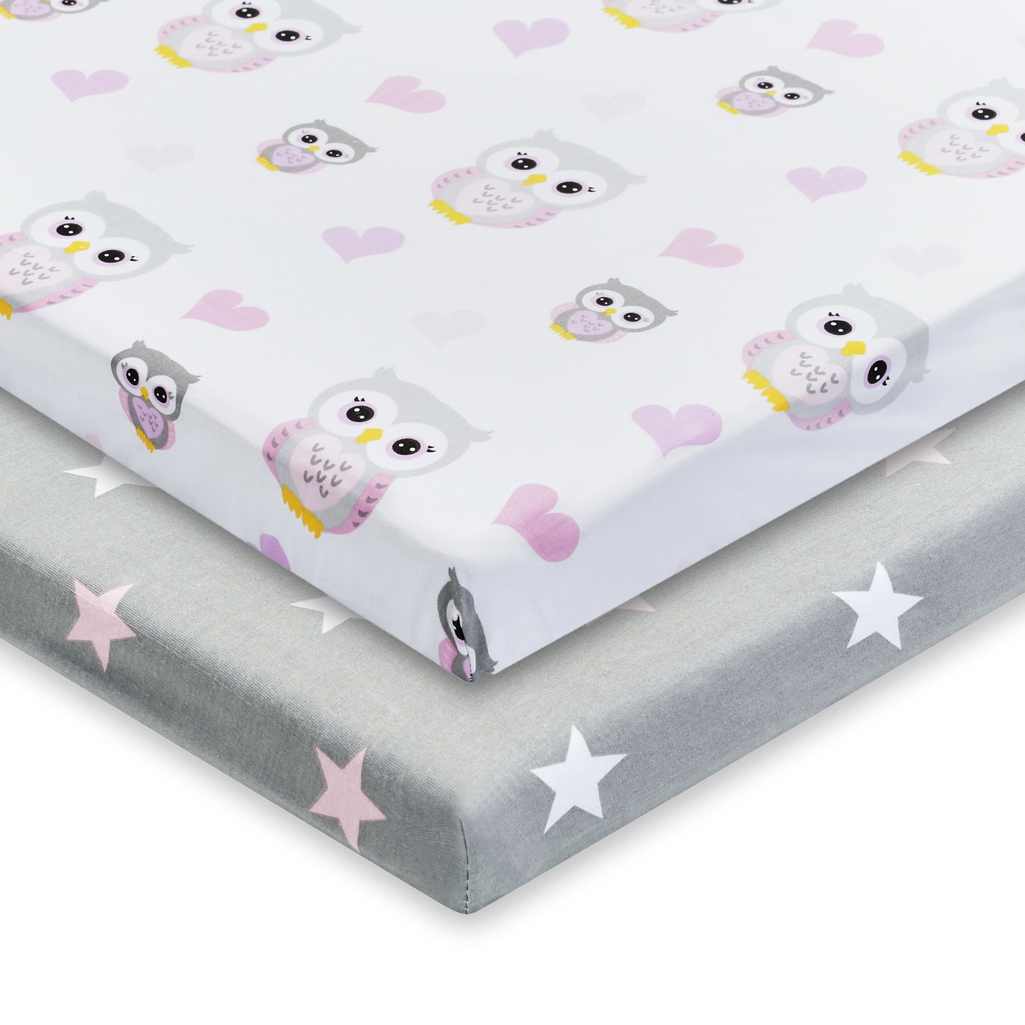 2 Pack Cotton Jersey Knit Cradle Sheet Set - Owls/Stars