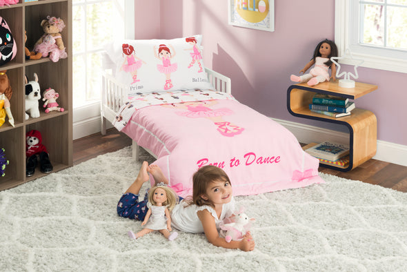 Born to Dance Ballerina 4-Piece Toddler Bedding Set style view with model 2