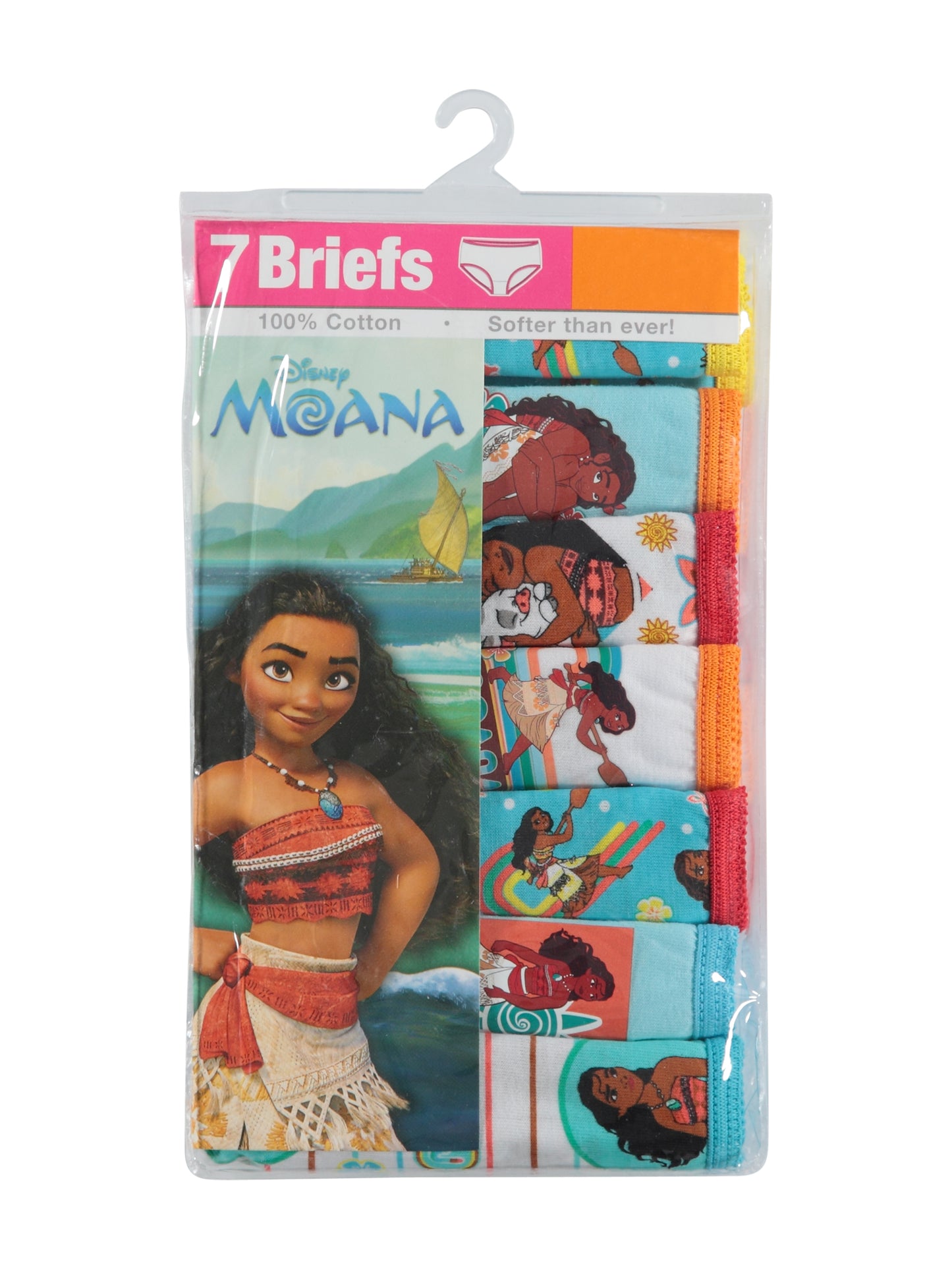 Disney Moana Girls 7-Pack Briefs – 100% Cotton Character Underwear Set