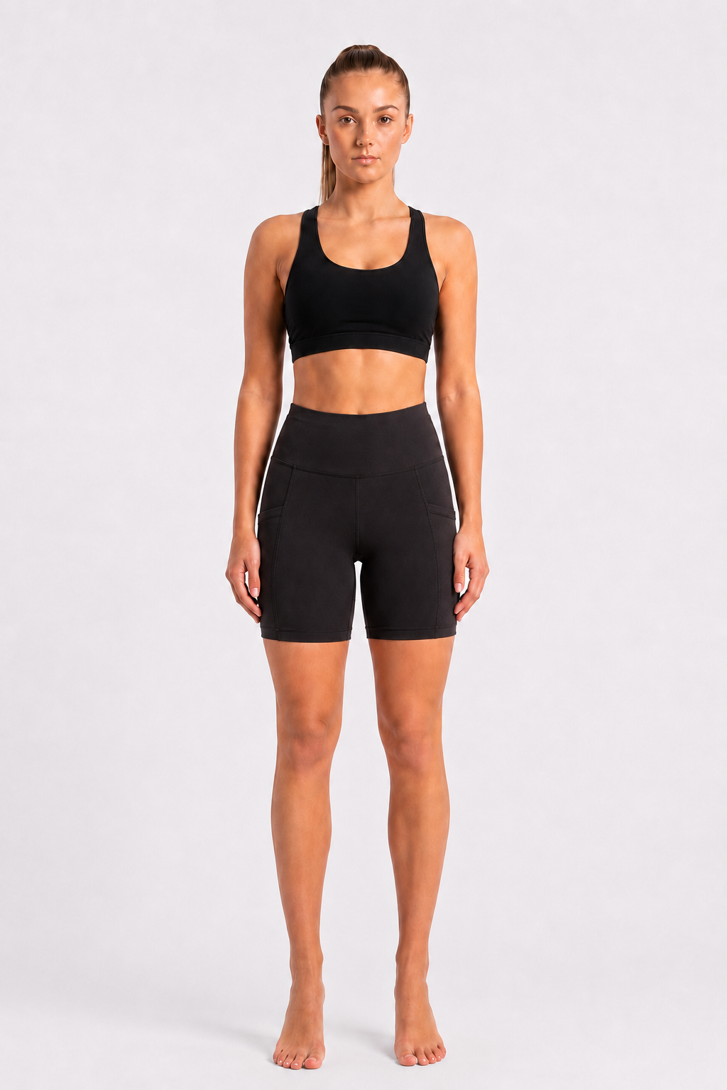 New York Laundry Women's 7-Inch High-Waisted Biker Shorts with Side Pockets, Jet Black