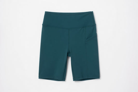New York Laundry Women's 7-Inch High-Waisted Biker Shorts with Side Pockets, Teal / Dark Green