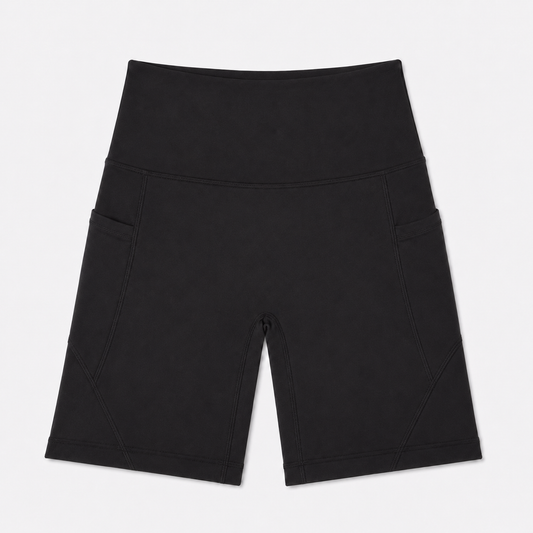 New York Laundry Women's 7-Inch High-Waisted Biker Shorts with Side Pockets, Jet Black