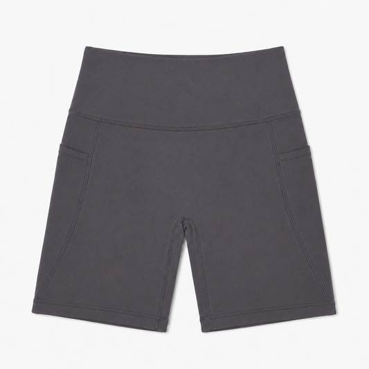 New York Laundry Women's 7-Inch High-Waisted Biker Shorts with Side Pockets, Charcoal Grey