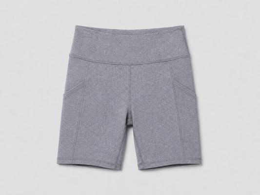 New York Laundry Women's 7-Inch High-Waisted Biker Shorts with Side Pockets, Heather Grey