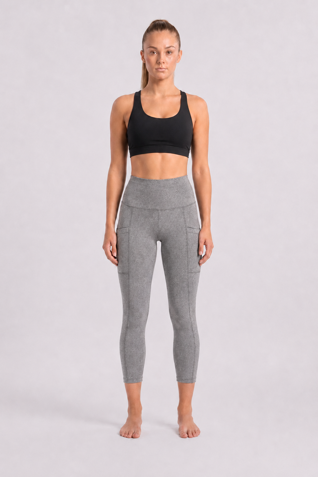 New York Laundry Women's 7/8 High-Waisted Leggings with Side Pockets, Heather Grey