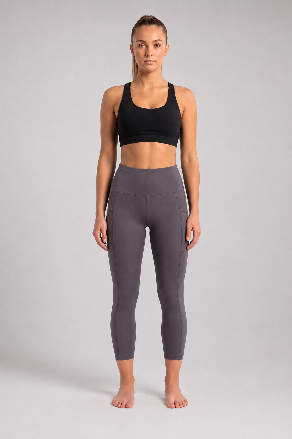 New York Laundry Women's 7/8 High-Waisted Leggings with Side Pockets, Charcoal Grey