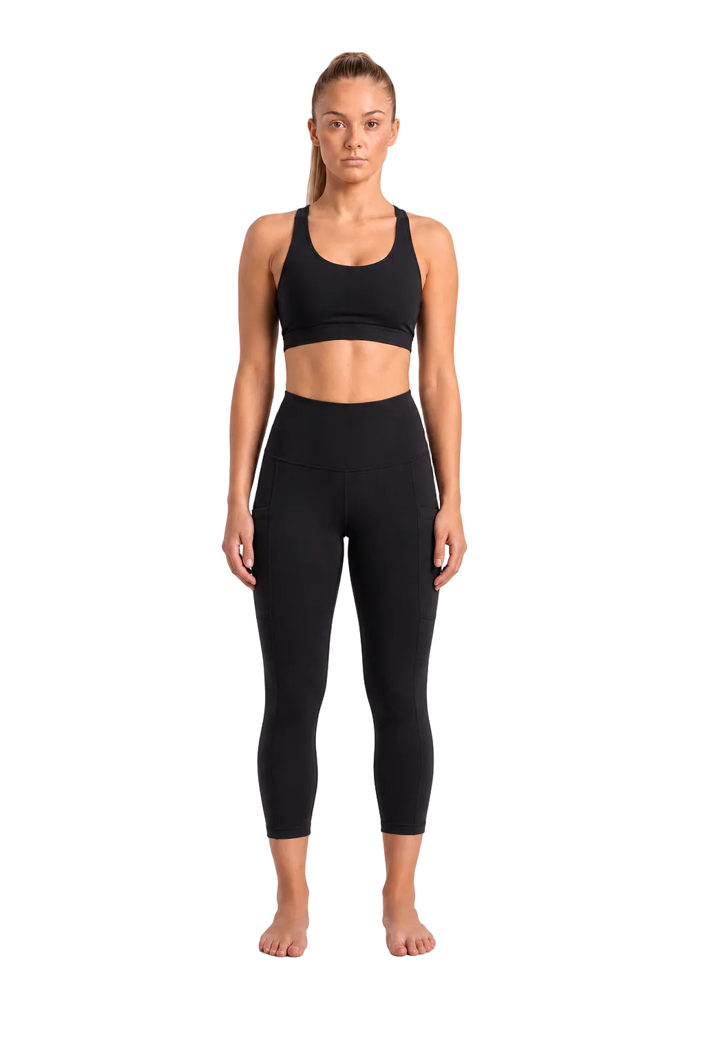New York Laundry Women's 7/8 High-Waisted Leggings with Side Pockets, Jet Black