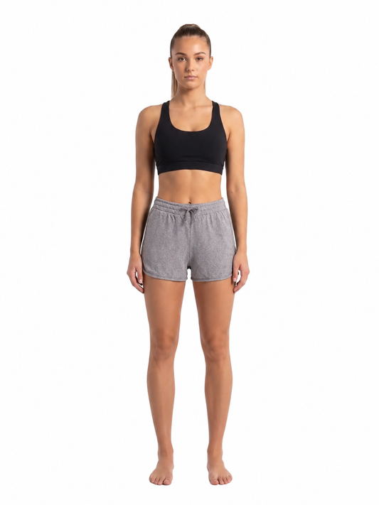 New York Laundry Women's 3-Inch Running Shorts with Drawstring Waistband and Pockets, Heather Grey