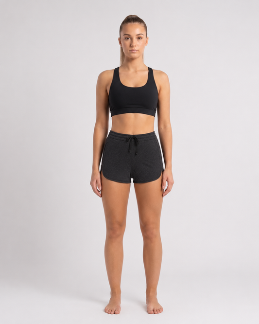 New York Laundry Women's 3-Inch Running Shorts with Drawstring Waistband and Pockets, Charcoal Heather