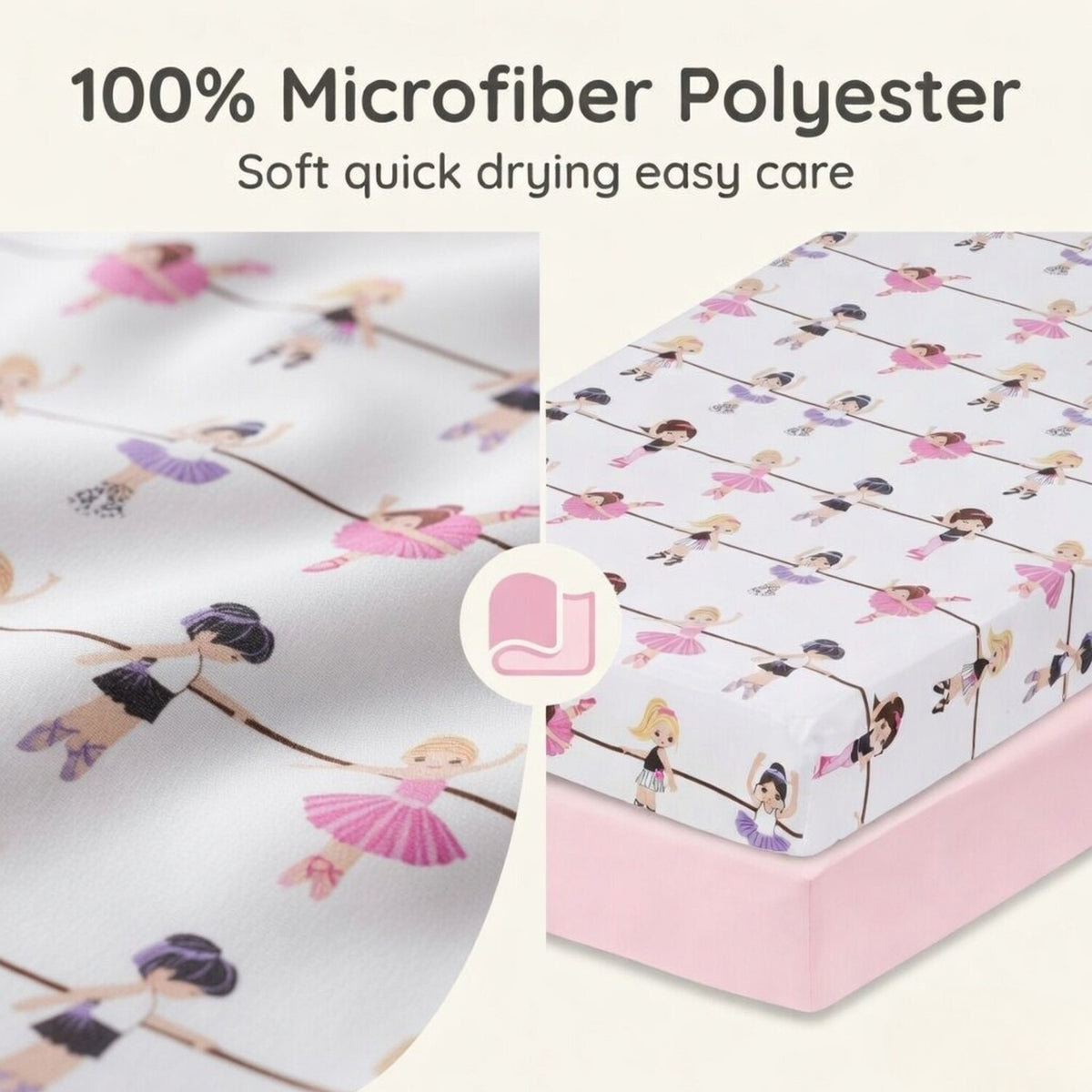 Ballerina/Pink 2-Pack Fitted Girls Crib Sheets