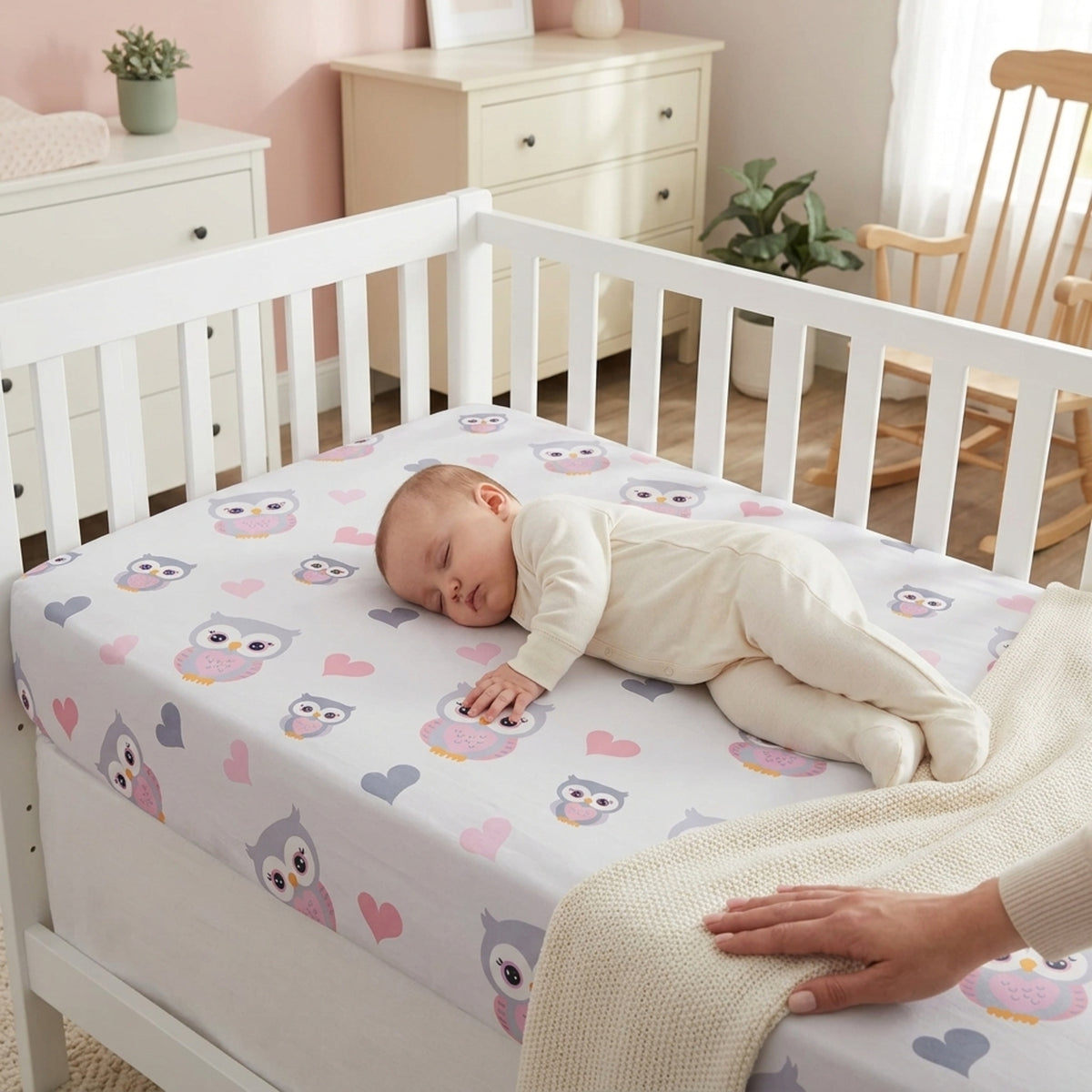 Baby Girl Fitted Crib Sheet Sweet Owls