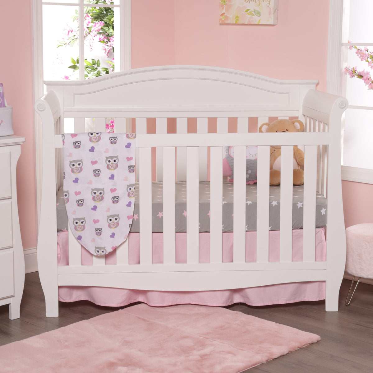 2 Pack Fitted Crib Sheet - Owls/Stars