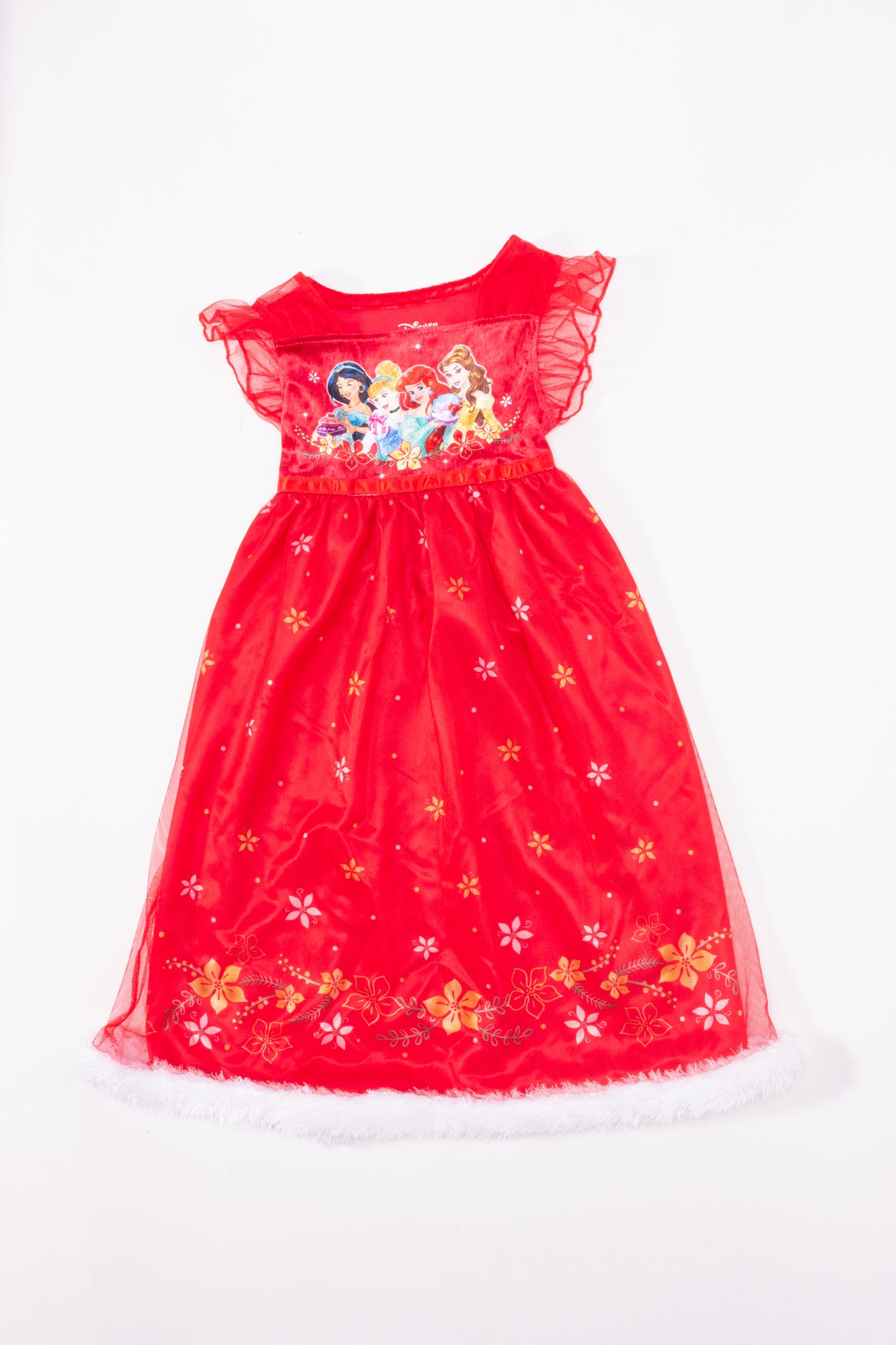 Disney Princess Girls Red Nightgown Sleepwear with Tulle Overlay – Soft Character Pajamas for Kids
