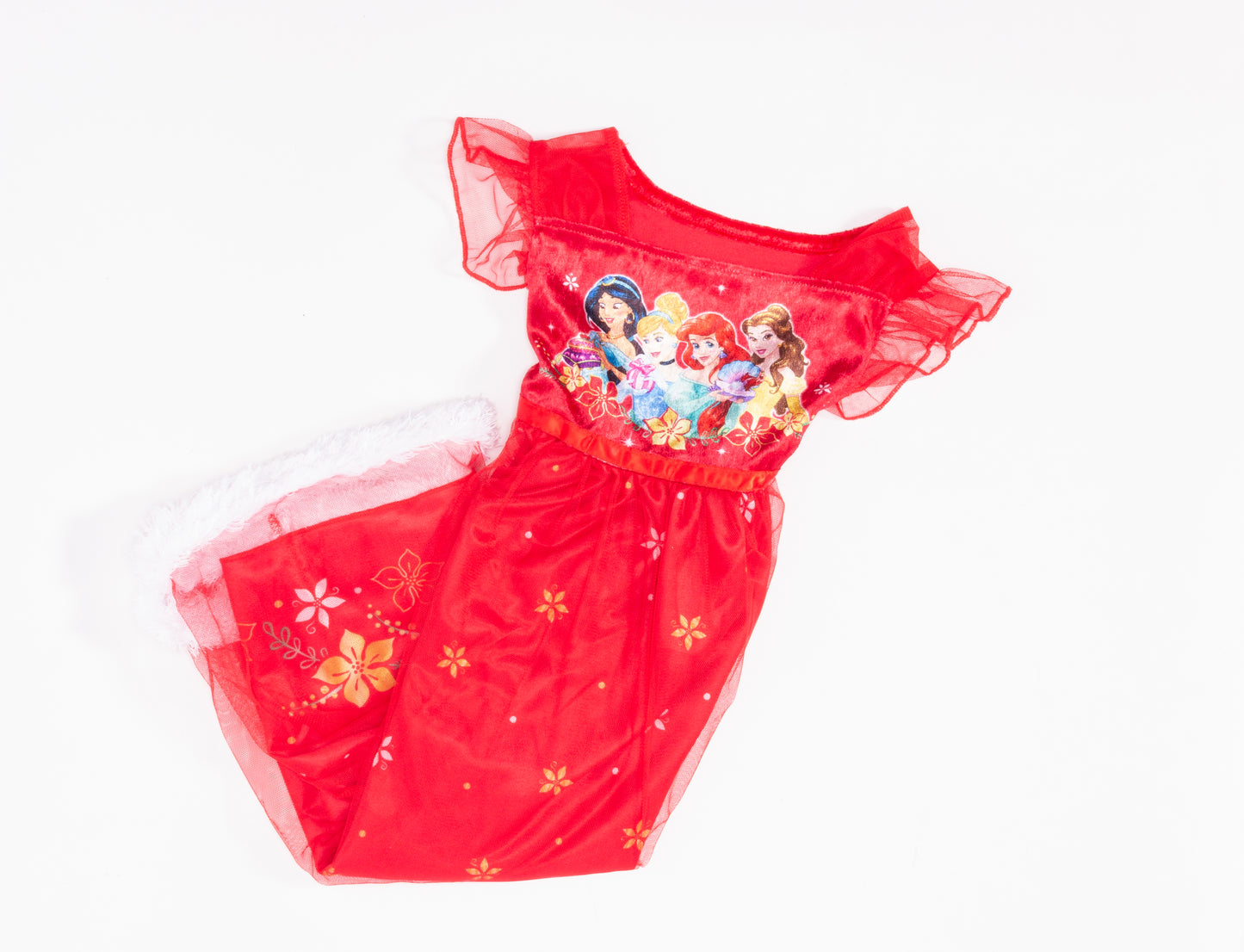 Disney Princess Girls Red Nightgown Sleepwear with Tulle Overlay – Soft Character Pajamas for Kids