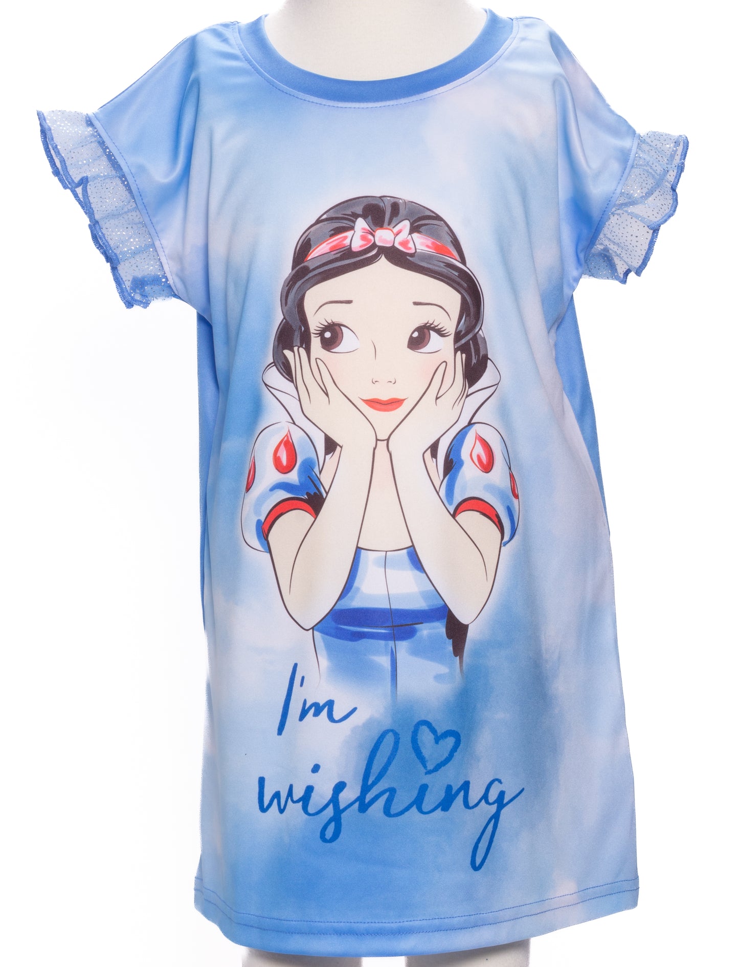 Disney Snow White Girls Blue Nightgown Sleepwear – Soft Short Sleeve Character Pajamas for Kids