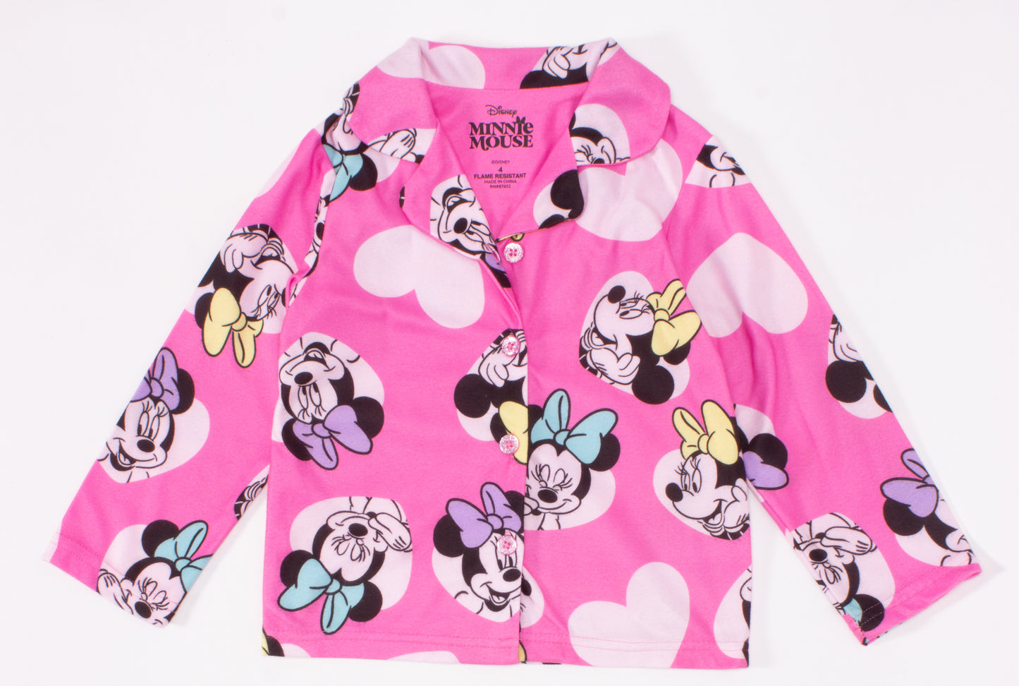 Disney Minnie Mouse Toddler Girls 2-Piece Pajama Set – Long Sleeve Button Front Top and Matching Pants Sleepwear