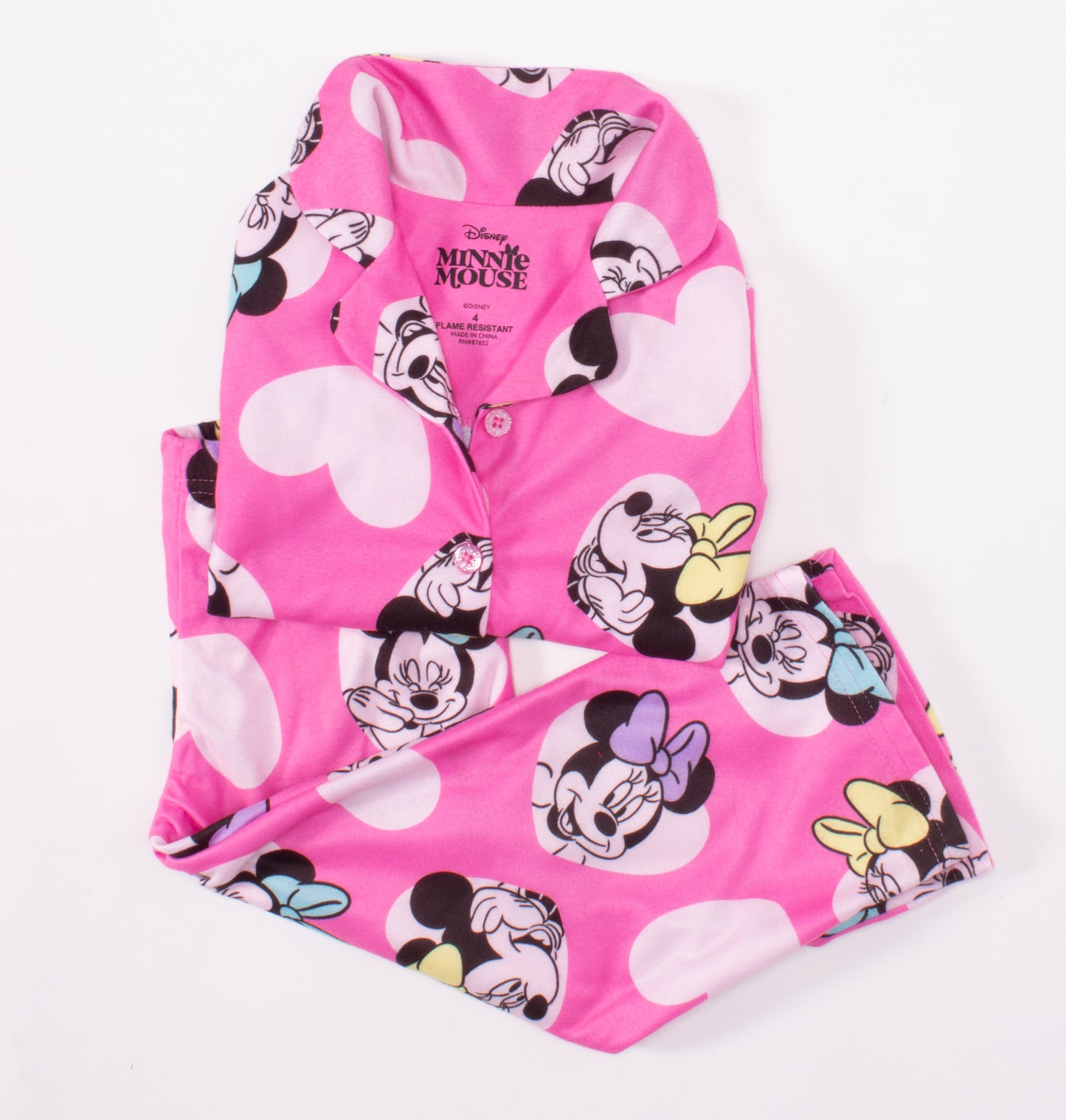 Disney Minnie Mouse Toddler Girls 2-Piece Pajama Set – Long Sleeve Button Front Top and Matching Pants Sleepwear