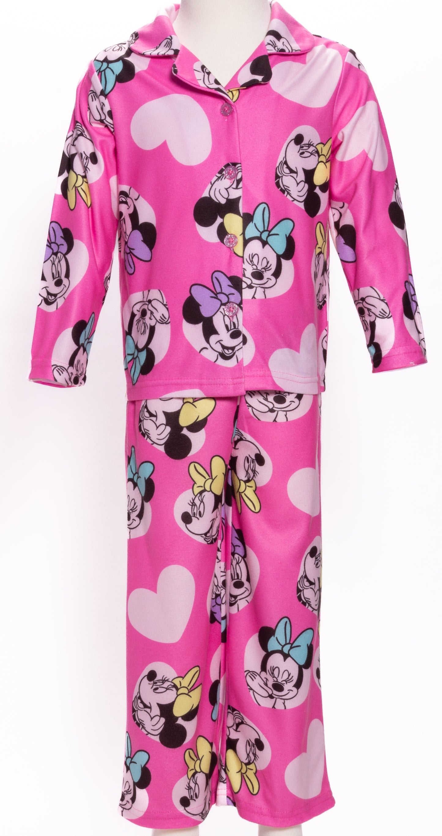 Disney Minnie Mouse Toddler Girls 2-Piece Pajama Set – Long Sleeve Button Front Top and Matching Pants Sleepwear