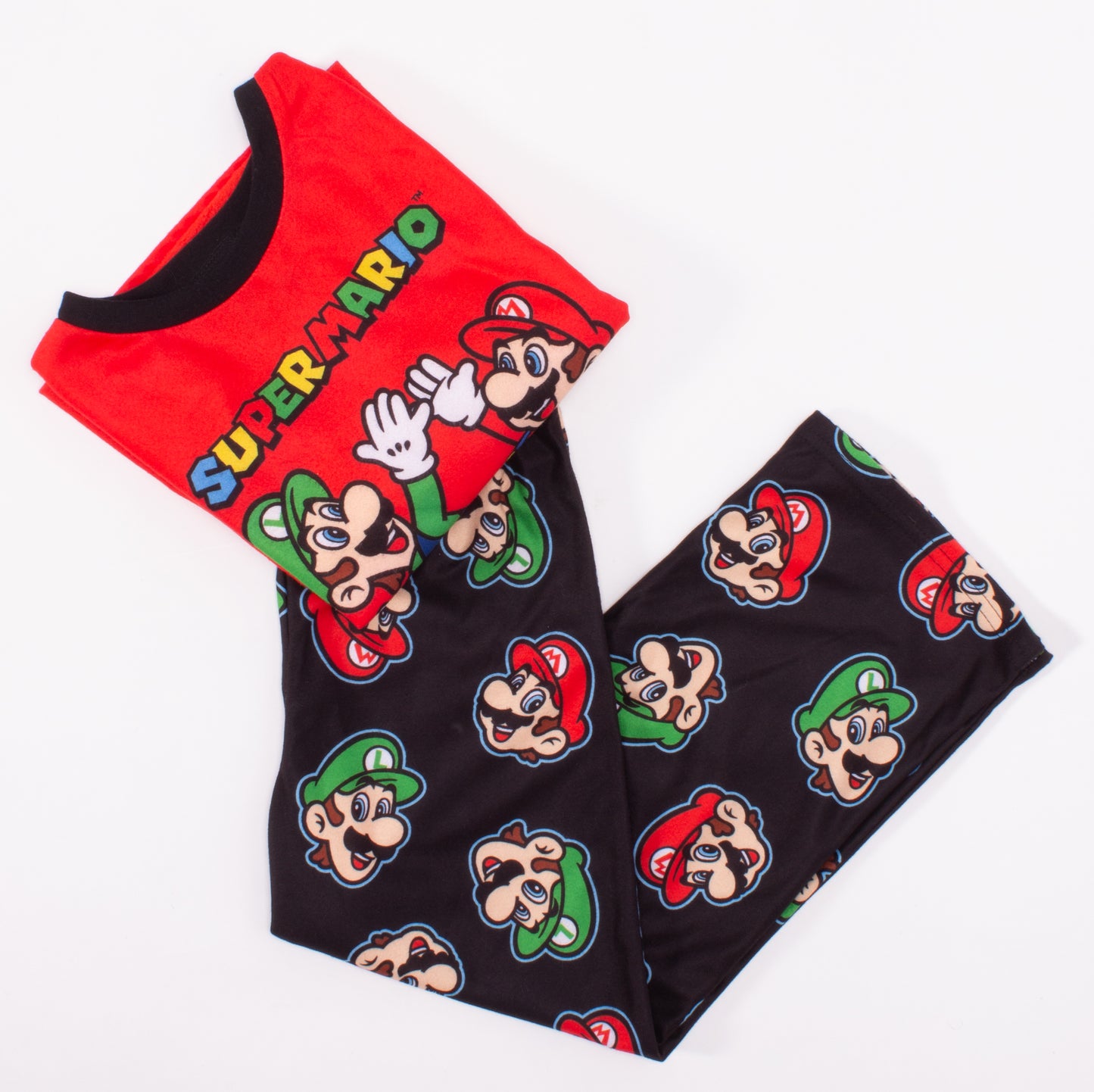 Super Mario Bros Boys 2-Piece Pajama Set – Long Sleeve Top and Pants Sleepwear, Kids Set
