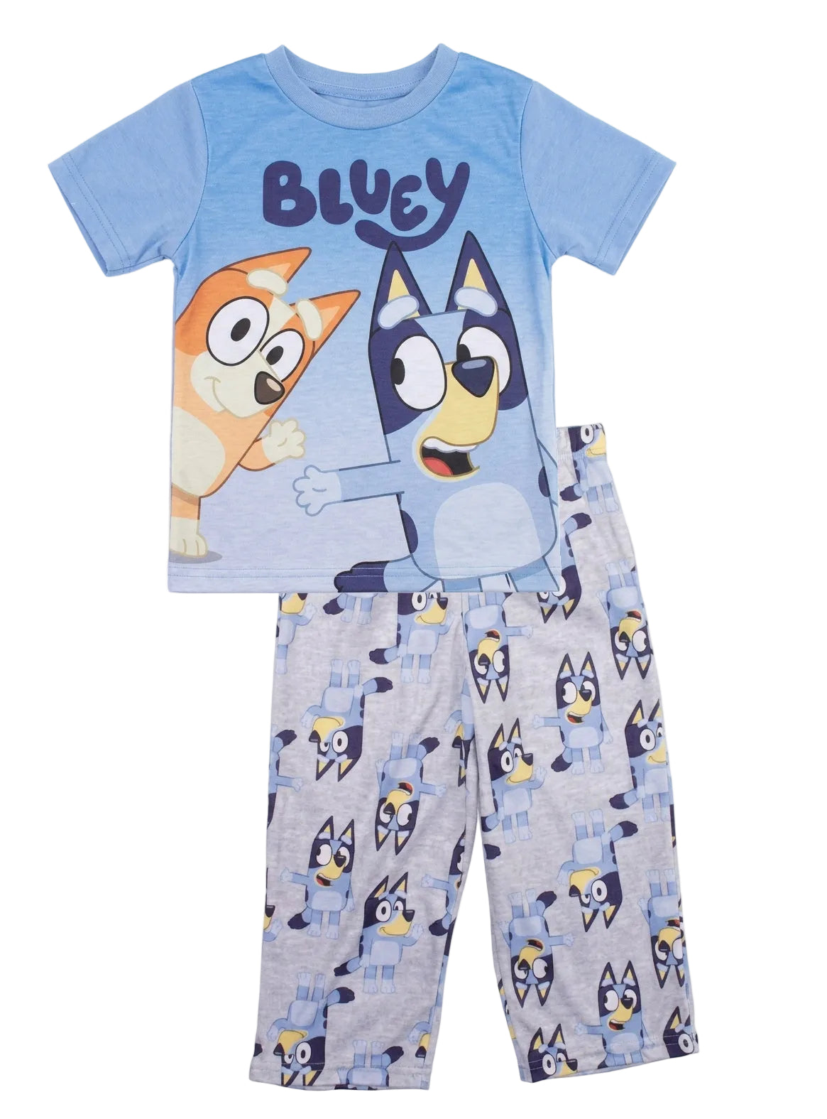 Bluey Toddler Boys 2-Piece Pajama Set, Short Sleeve Graphic Top and Printed Pull-On Pants, Blue and Gray, Sizes 2T 3T 4T