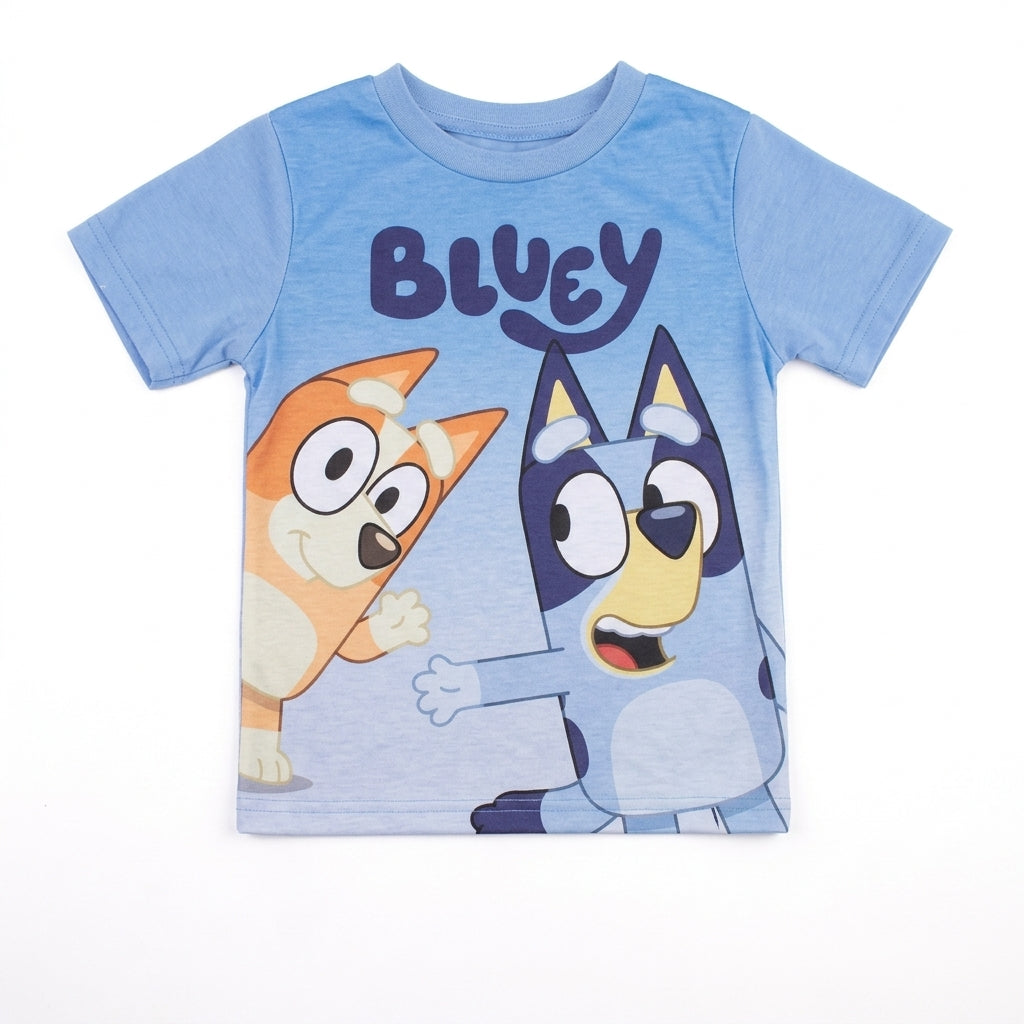 Bluey Toddler Boys 2-Piece Pajama Set, Short Sleeve Graphic Top and Printed Pull-On Pants, Blue and Gray, Sizes 2T 3T 4T