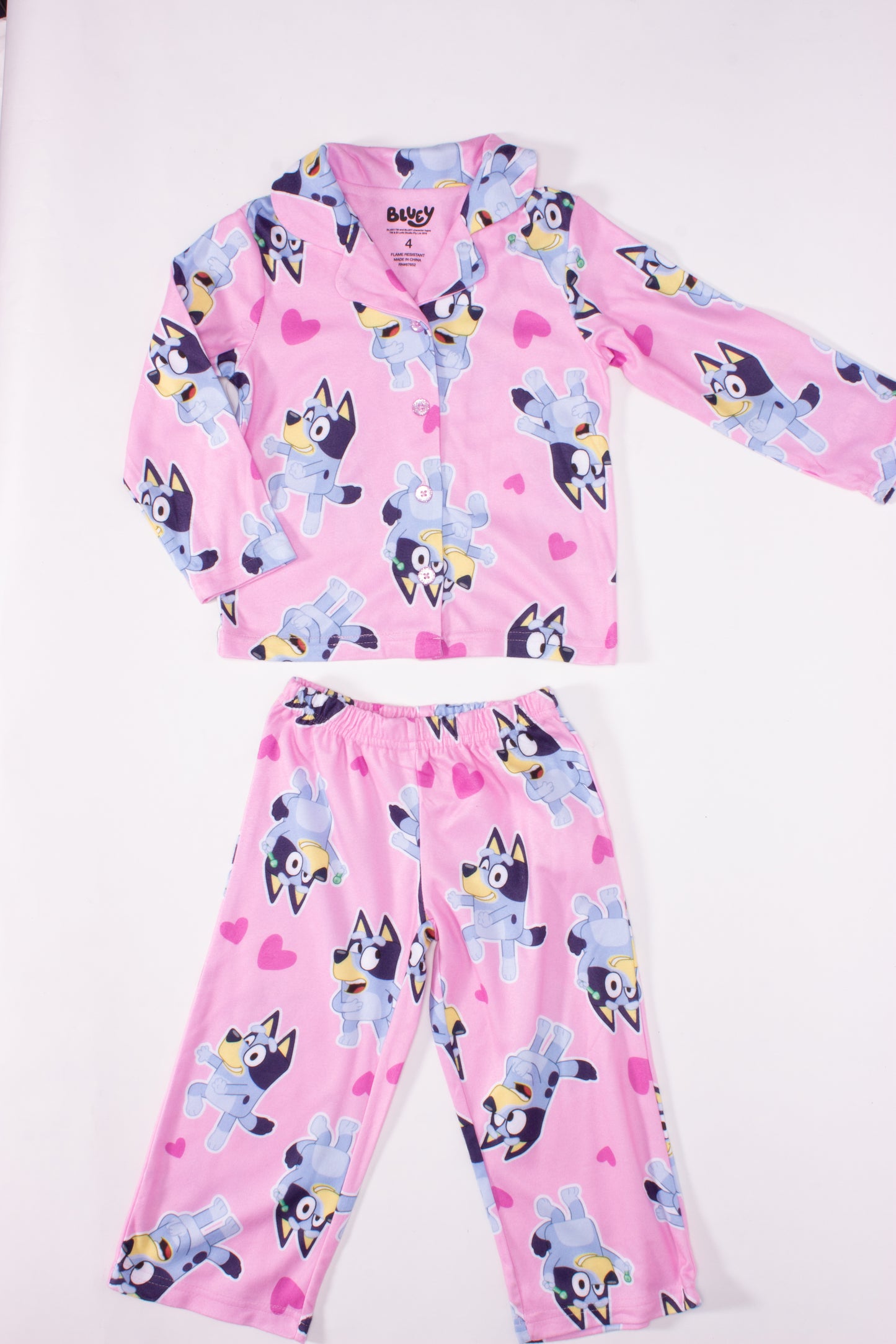Bluey Girls 2-Piece Pajama Set – Pink Button-Up Long Sleeve Sleepwear with Matching Pants