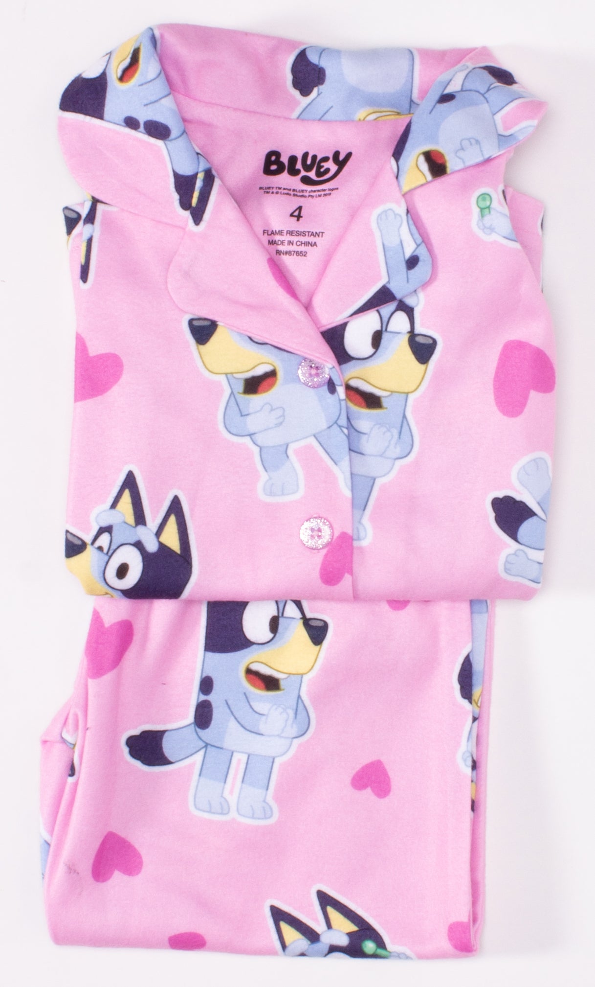 Bluey Girls 2-Piece Pajama Set – Pink Button-Up Long Sleeve Sleepwear with Matching Pants