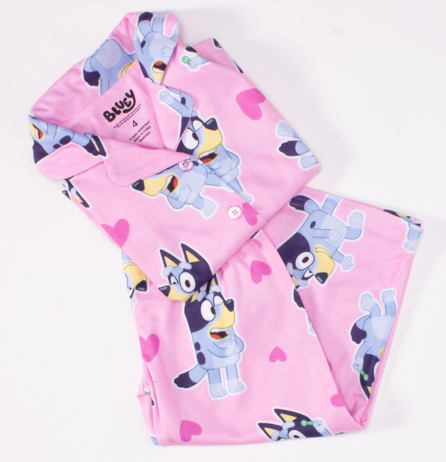 Bluey Girls 2-Piece Pajama Set – Pink Button-Up Long Sleeve Sleepwear with Matching Pants