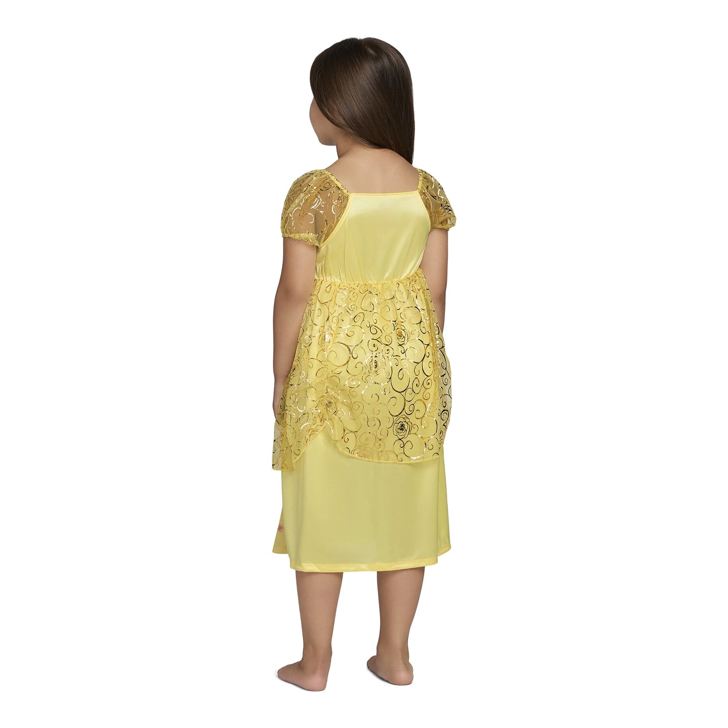Disney Princess Belle Girls Yellow Nightgown with Gold Overlay Short Sleeve Sleep Dress