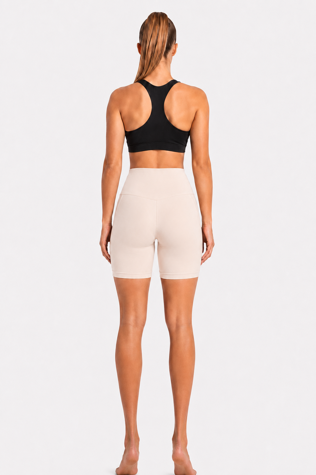 New York Laundry Women's 7-Inch High-Waisted Biker Shorts with Side Pockets, Cream / Beige