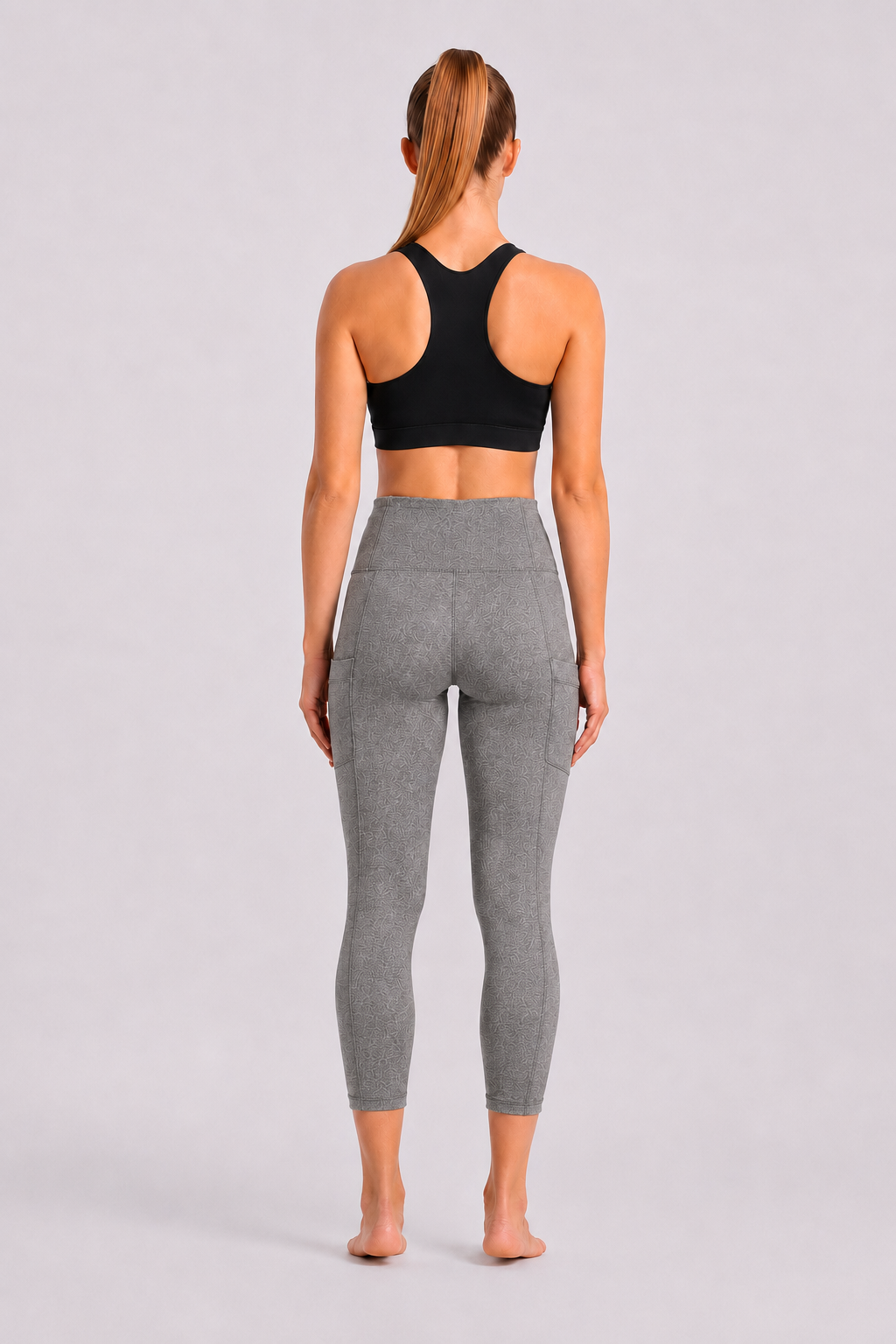 New York Laundry Women's 7/8 High-Waisted Leggings with Side Pockets, Heather Grey
