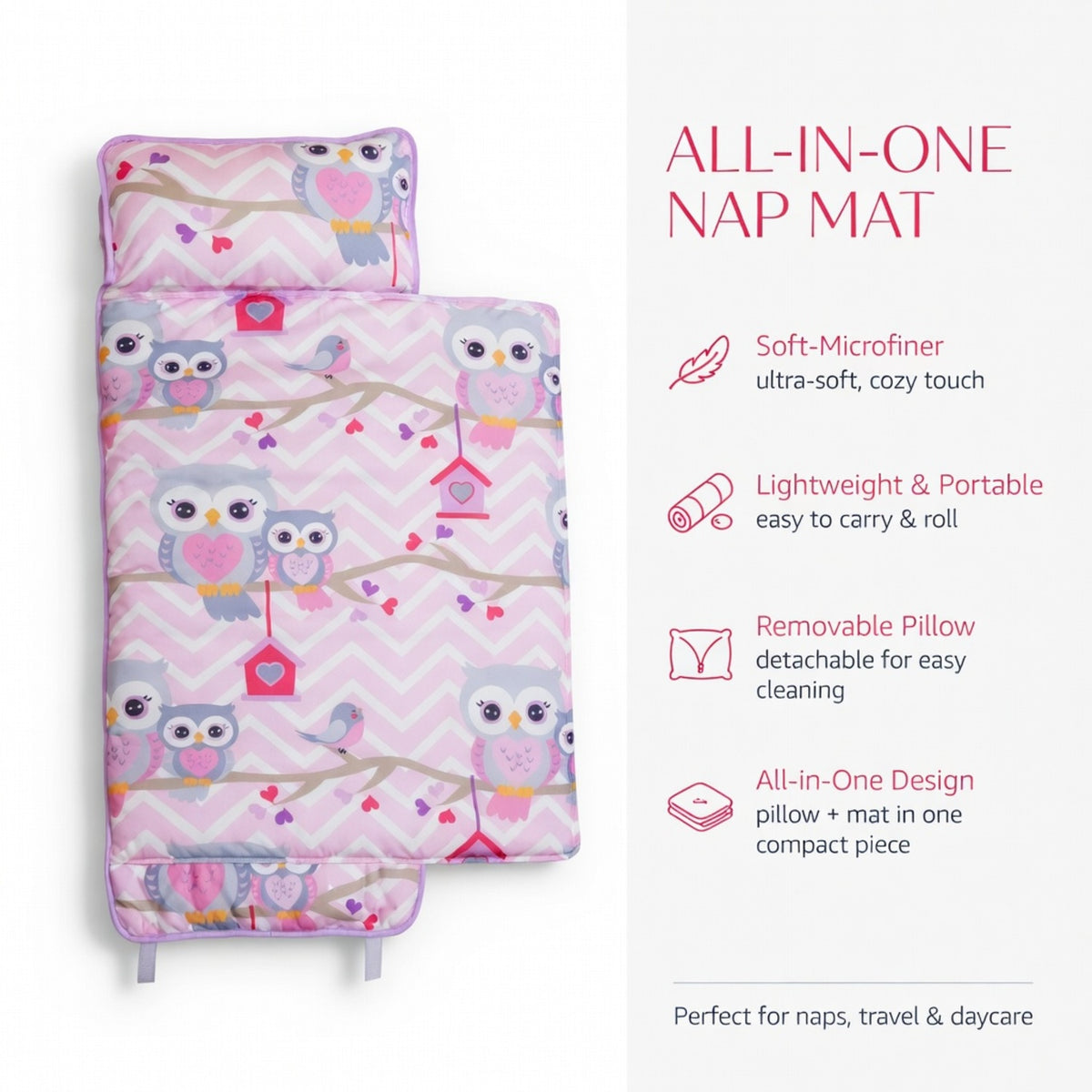 Sweet Owls Nap Mat with Pillow