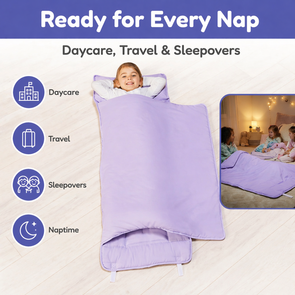 Lavender Nap Mat with Removable Pillow