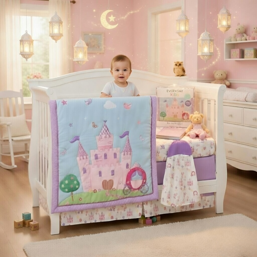 4 Piece Girls Crib Bedding Set -Princess Storyland