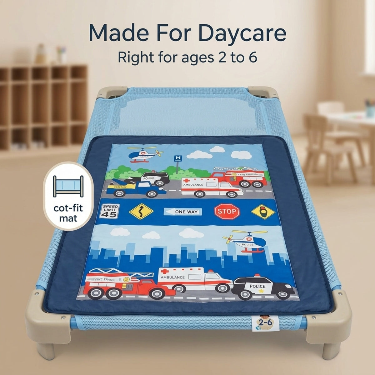 Fire Police Rescue Toddler Nap Mat with Pillow