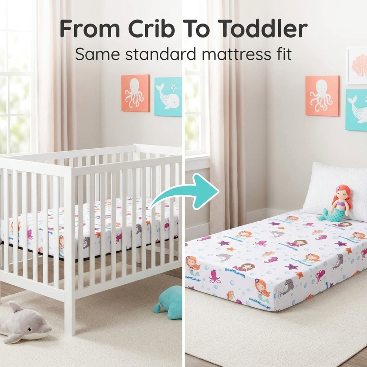 Mermaid/Aqua 2-Pack Fitted Crib Sheet