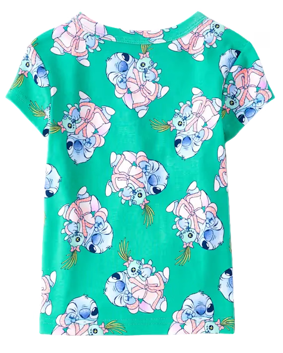 Disney Lilo & Stitch Still Dreaming Short Sleeve Top and Pants Pajama Set for Toddler Kids, Green, Size 4T