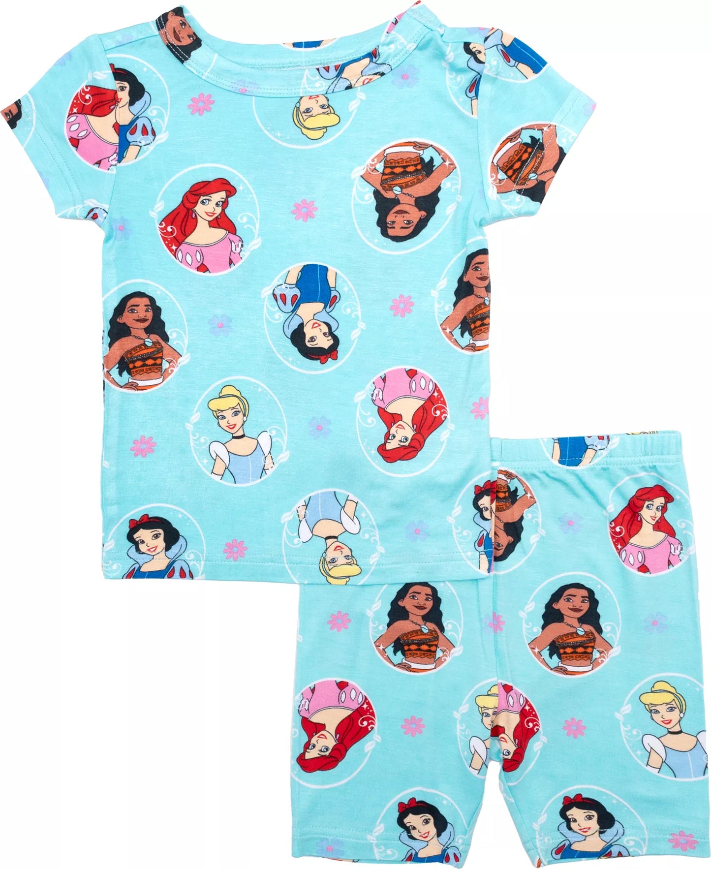 Disney Princess Girls Short Sleeve Pajama Set with Top and Pants – Soft Character Sleepwear for Kids