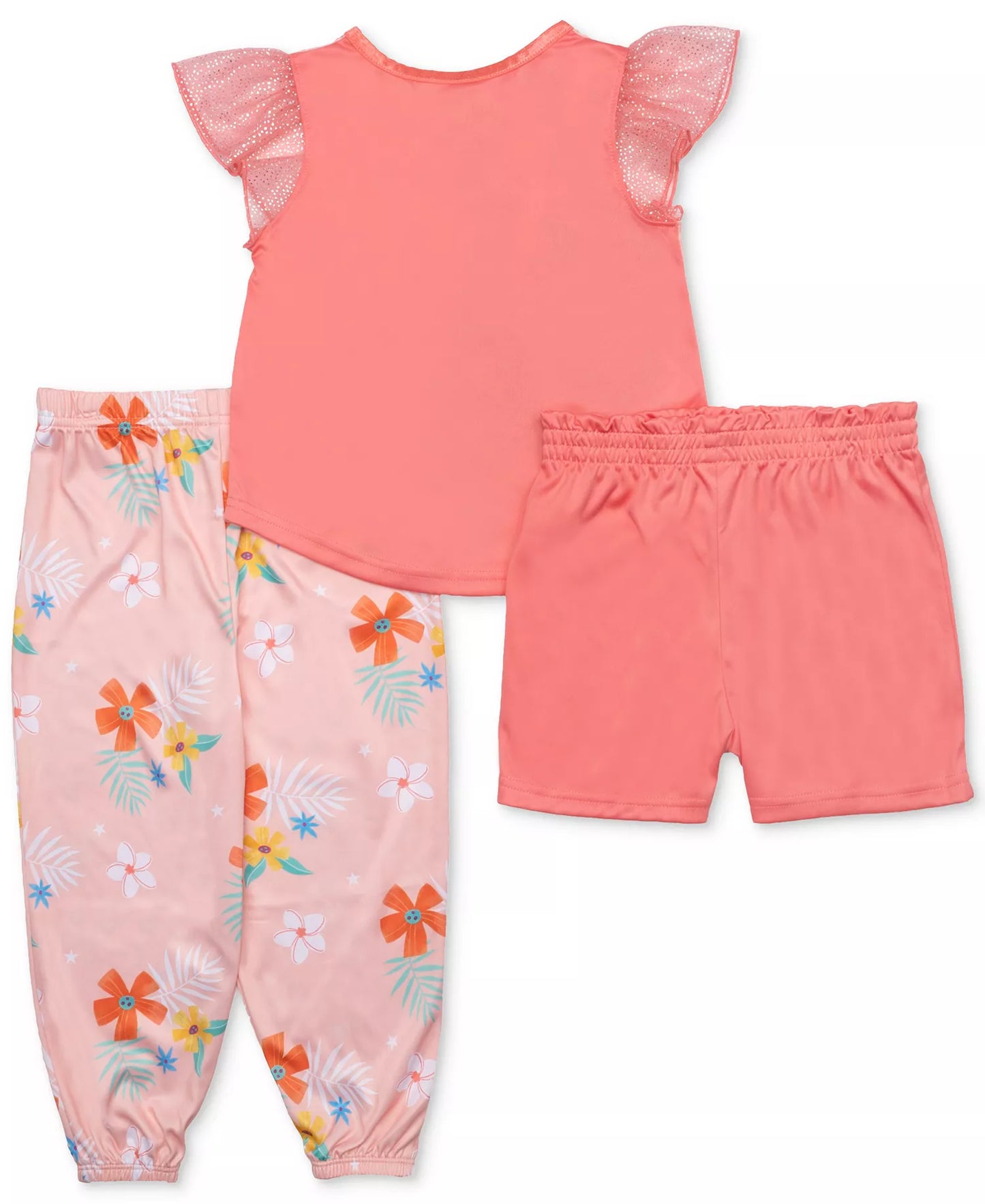 Disney Moana Toddler Girls 3-Piece Pajama Set – Short Sleeve Top, Long Pants and Shorts Character Sleepwear