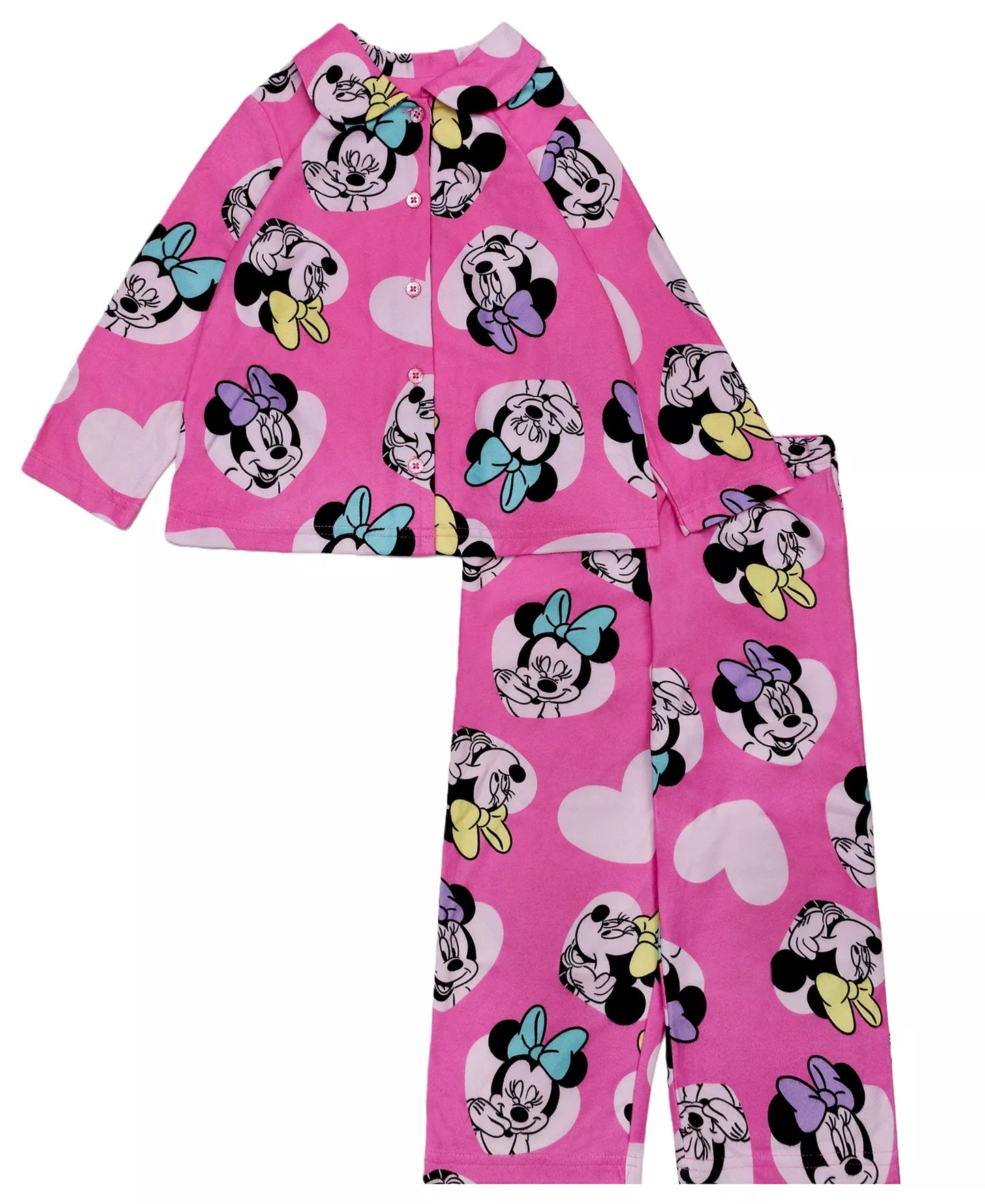 Disney Minnie Mouse Toddler Girls 2-Piece Pajama Set – Long Sleeve Button Front Top and Matching Pants Sleepwear