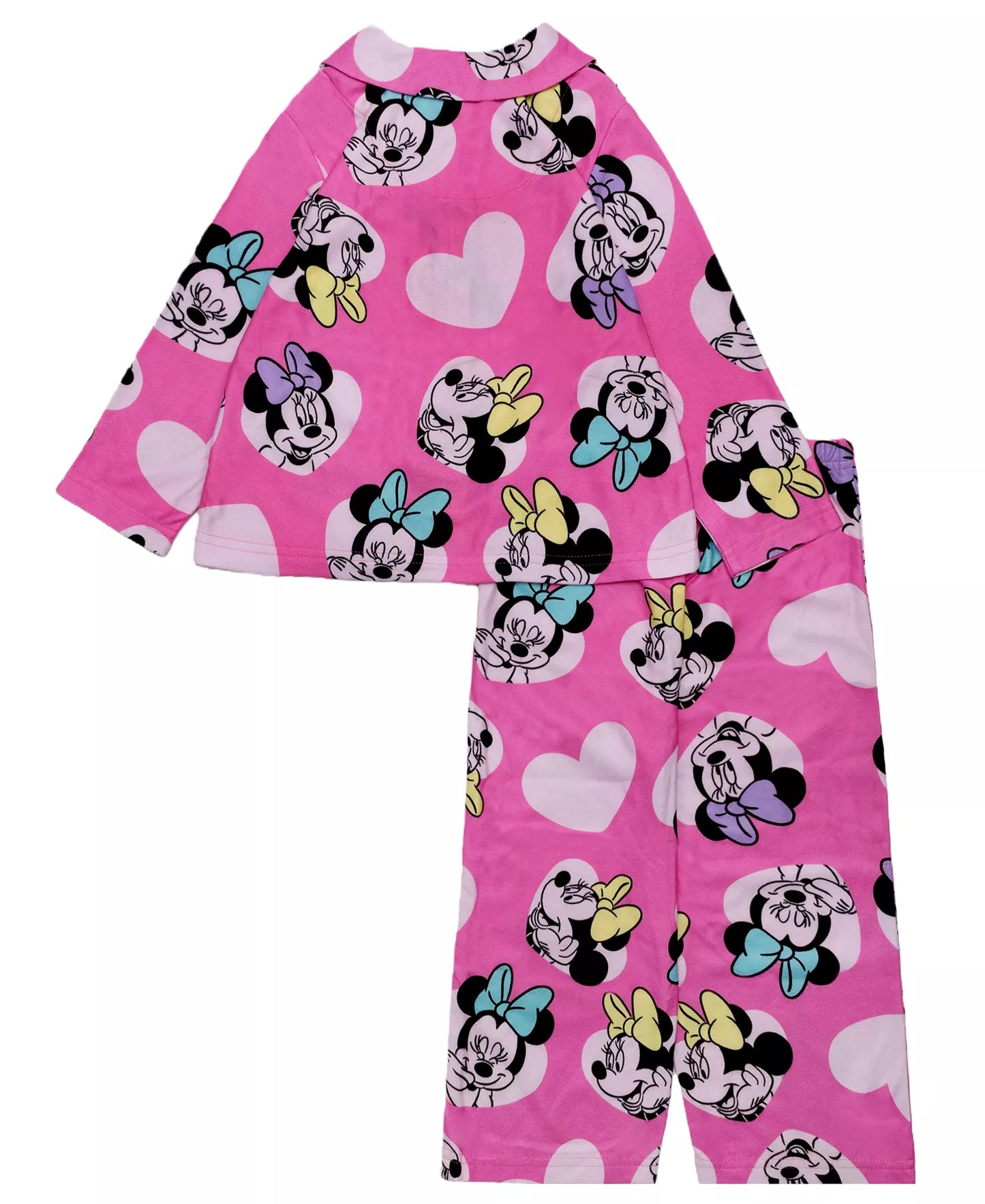 Disney Minnie Mouse Toddler Girls 2-Piece Pajama Set – Long Sleeve Button Front Top and Matching Pants Sleepwear