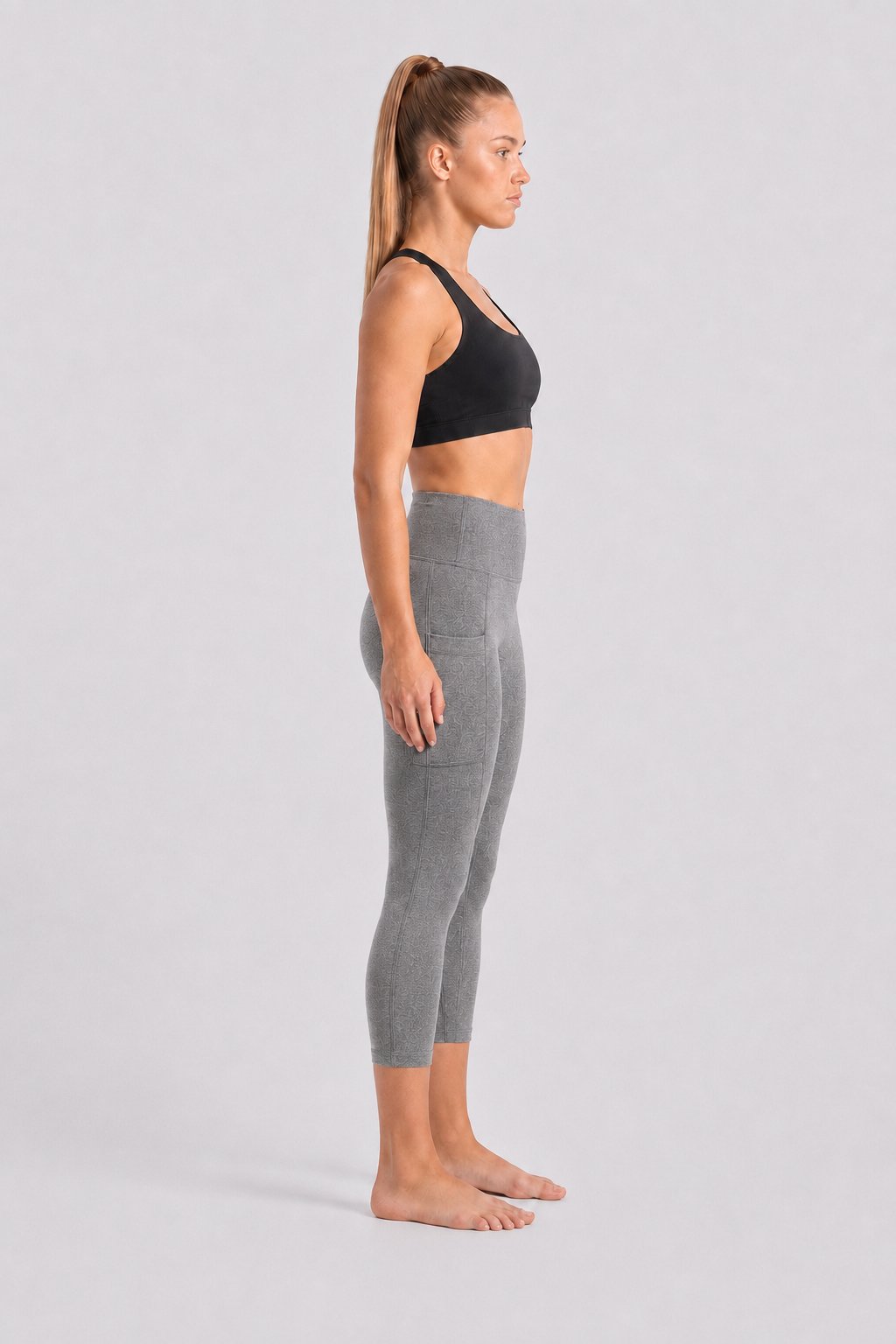 New York Laundry Women's 7/8 High-Waisted Leggings with Side Pockets, Heather Grey
