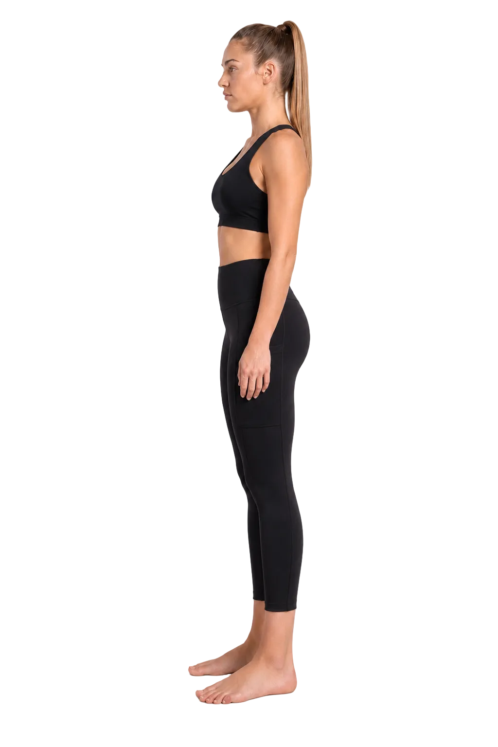 New York Laundry Women's 7/8 High-Waisted Leggings with Side Pockets, Jet Black