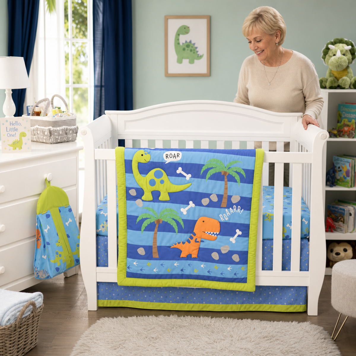 4 Piece Girls Crib Bedding Set - Dinosaurs