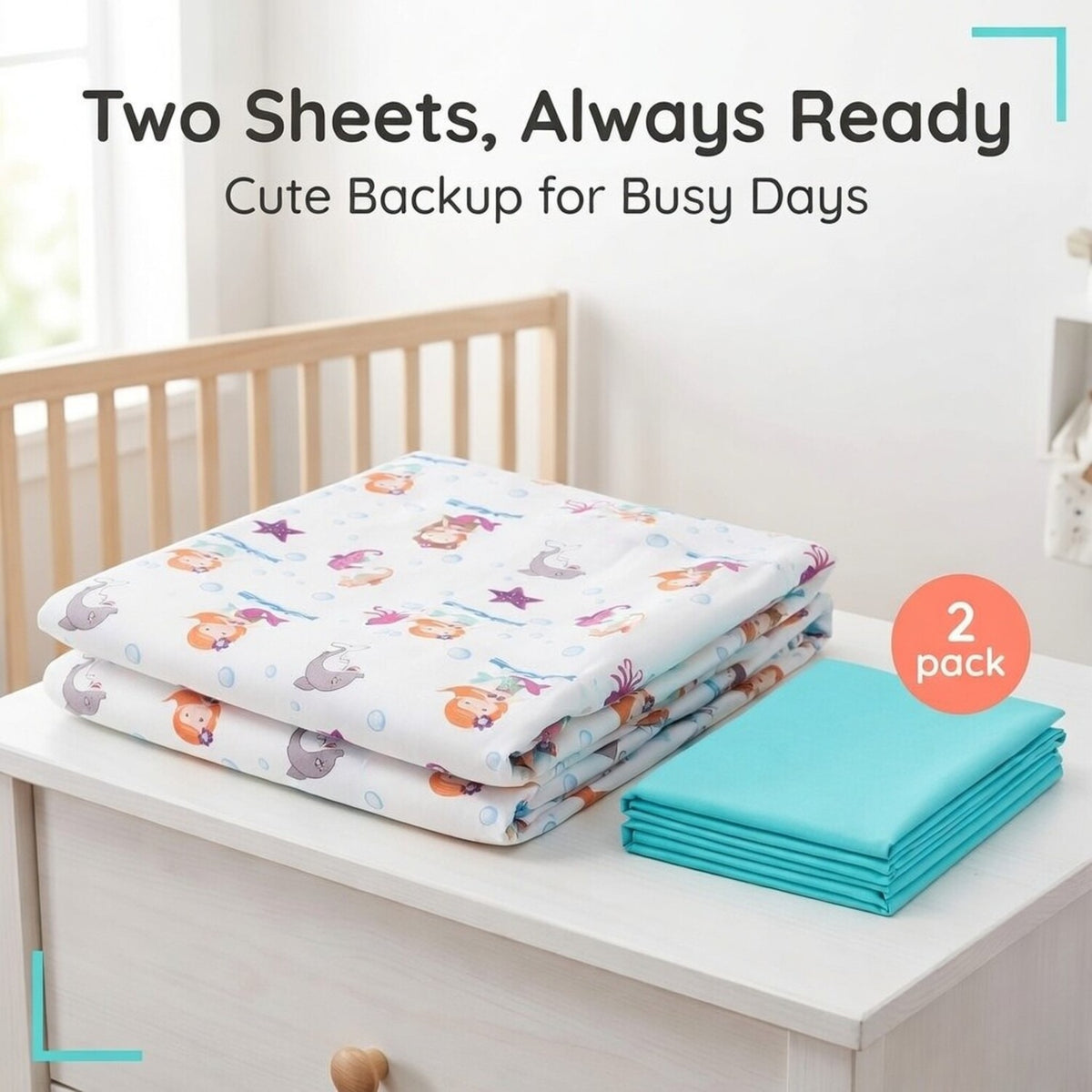 Mermaid/Aqua 2-Pack Fitted Crib Sheet