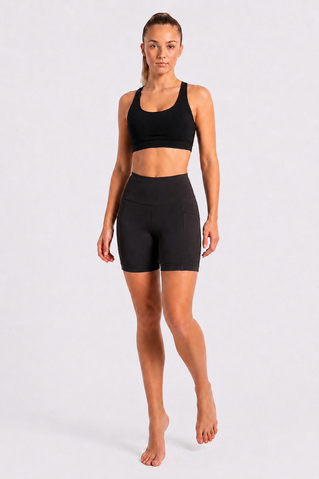 New York Laundry Women's 7-Inch High-Waisted Biker Shorts with Side Pockets, Jet Black