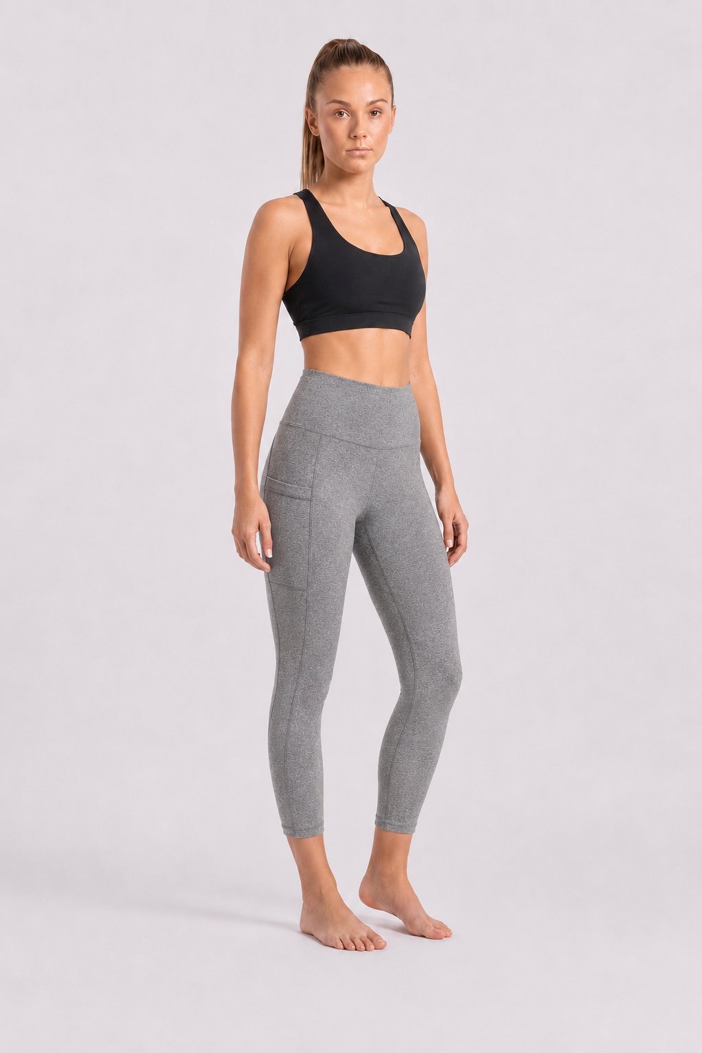 New York Laundry Women's 7/8 High-Waisted Leggings with Side Pockets, Heather Grey