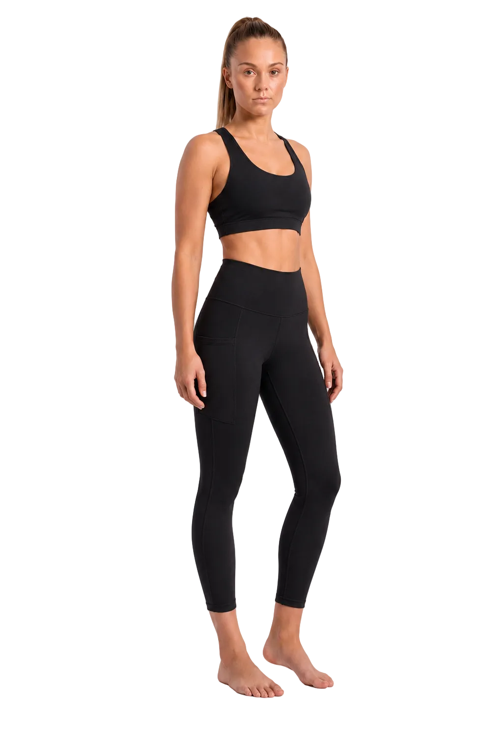 New York Laundry Women's 7/8 High-Waisted Leggings with Side Pockets, Jet Black