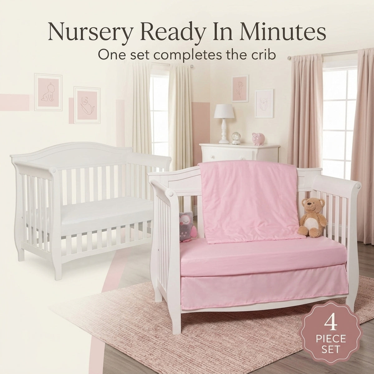 4 Piece Girls Crib Bedding Set - Pink