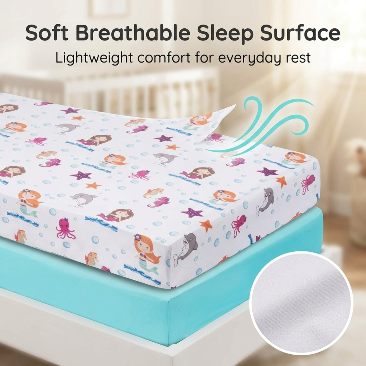Mermaid/Aqua 2-Pack Fitted Crib Sheet